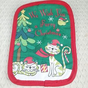 Cat Lover, Christmas Cat, We Wish You A Furry Christmas Quilted Hand Pot Holder